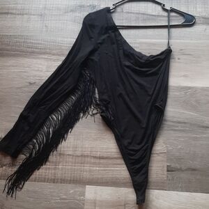 Asymmetrical Black Fringe Top